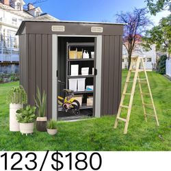 🔥6' X 4' Outdoor Storage Shed, Waterproof Metal Garden Shed with Windows, Lockable Doors, and Sloped Roof/Pointed Roof for Patio, Backyard, Lawn, Too