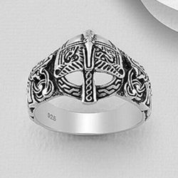 925 Sterling Silver Oxidized Warrior Mask and Celtic Viking Ring NEW