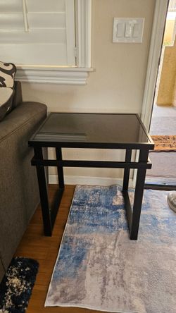Black Metal and tempered Glass Side Table