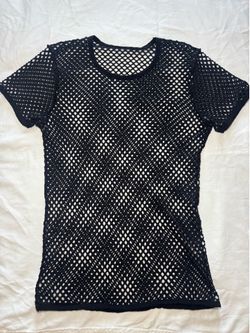Black Sheer Mesh T-Shirt Crew Neck Pullover Short Sleeve Solid
