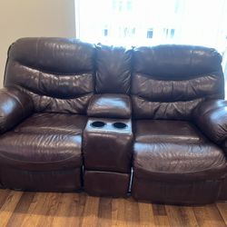 Signature Design by Ashley - Top Grain Leather Power Recliner 3 seater Couch And 2 Seater Media Console