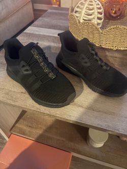 Black Knit Sneakers with Gold Lace Detail
