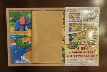 First Learning 4 in 1 Wooden Puzzle with Storage case, 97 Pieces