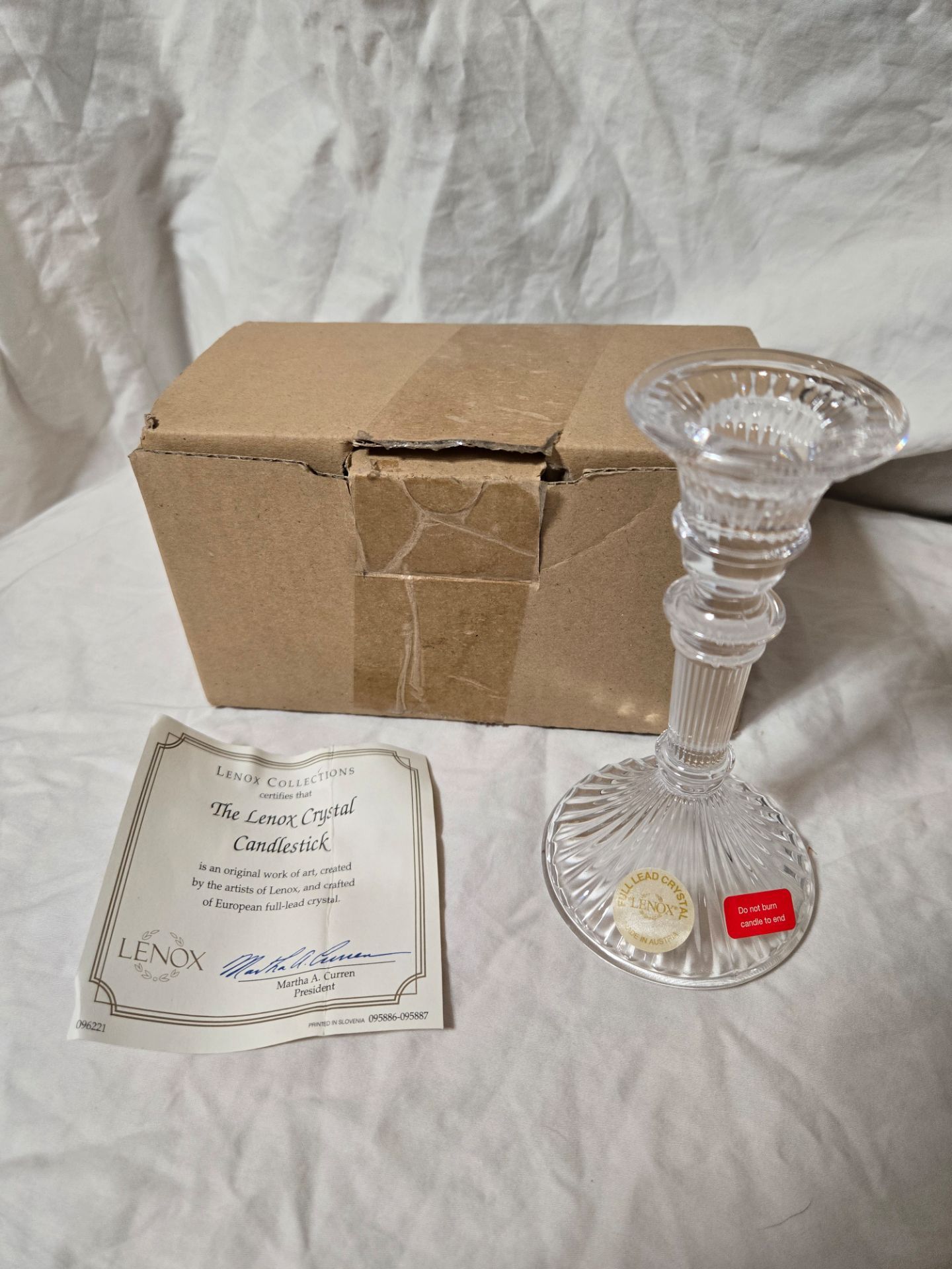 One Lenox full lead crystal glass candlestick taper candle holder 5.5in New With Certificate