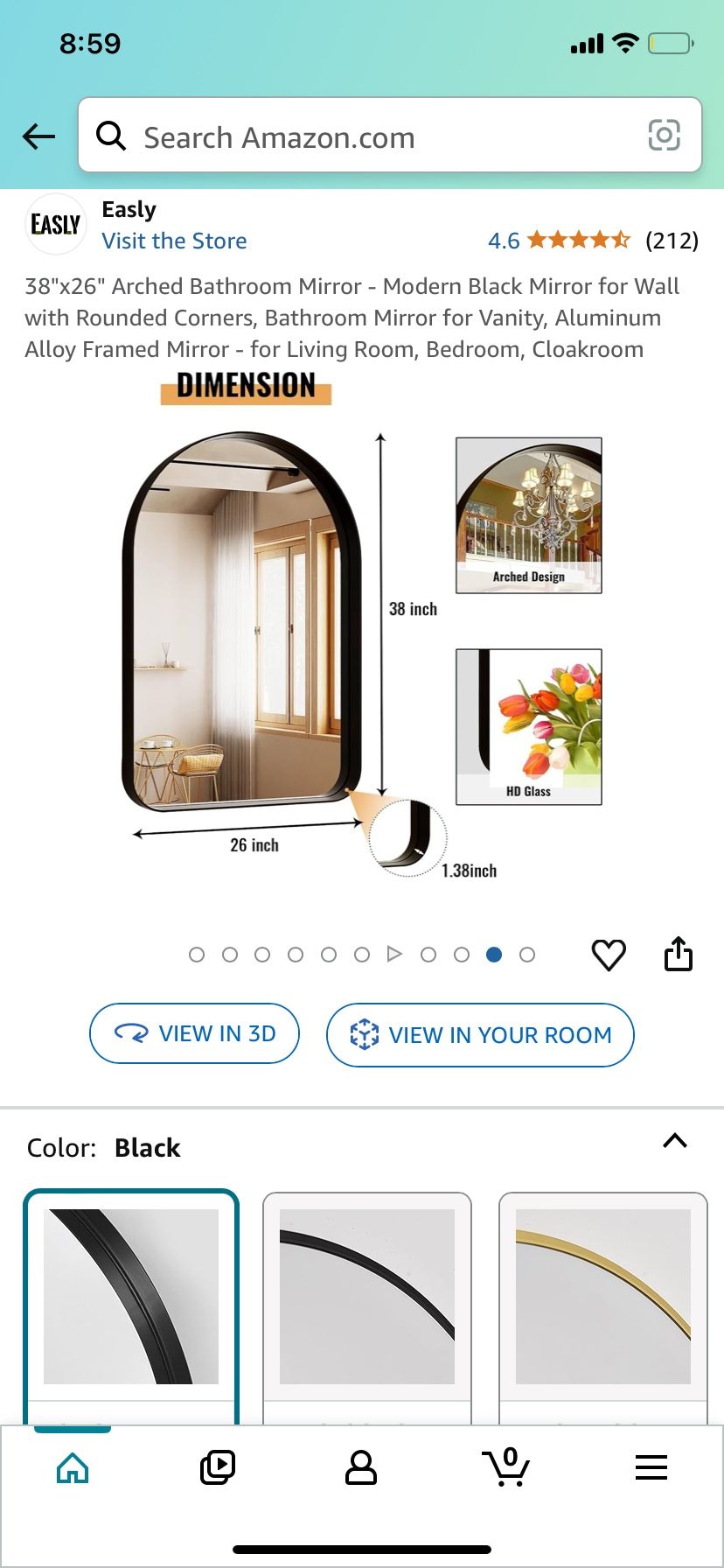 Arched Black Mirror 38x26 Bathroom Mirror New