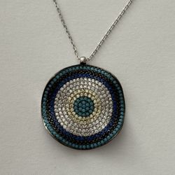 🧿 925 Silver evileye necklace turquoise and cubic  zirconia stones
