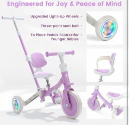 5-in-1 Tricycle for Toddlers 1-3, Convertible Toddler Bike with Push Handle & Removable Pedals, Balance Bike with Colorful Lighting Wheels, Adjustable