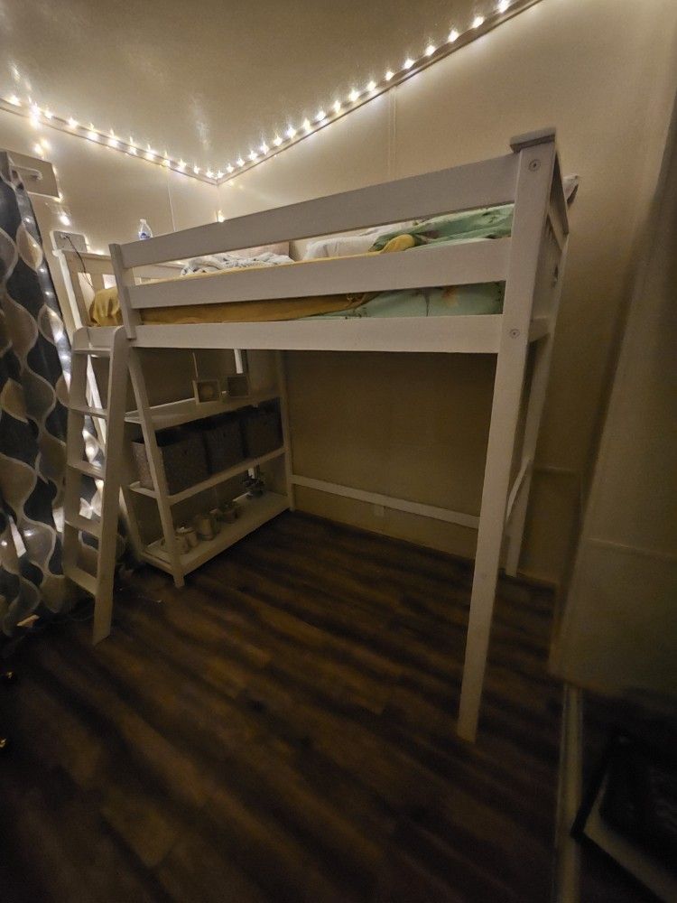IKEA White Twin Loft Bed With Bookcase