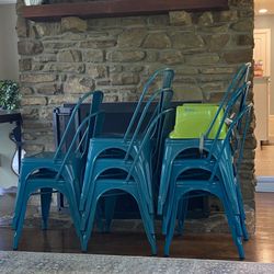 Set Of 8 Teal metal Dining Chairs 