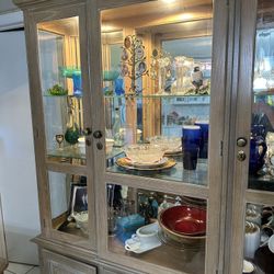 Solid wood lighted China cabinet with matching table
