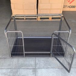 (Brand New) $95 Heavy Duty Pet Playpen with Plastic Tray, Dog Cage Kennel 4 Panels, 49x32x28 inches