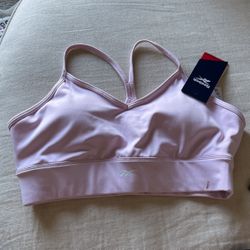 Reebok Bra Top Size L Large Lilac Pink Cross back Athletic Workout