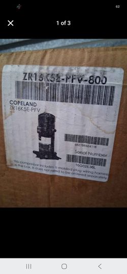 New 1.5 ton 208-230/1/60 R22 COPELAND SCROLL ZR16K5E-PFV-800
