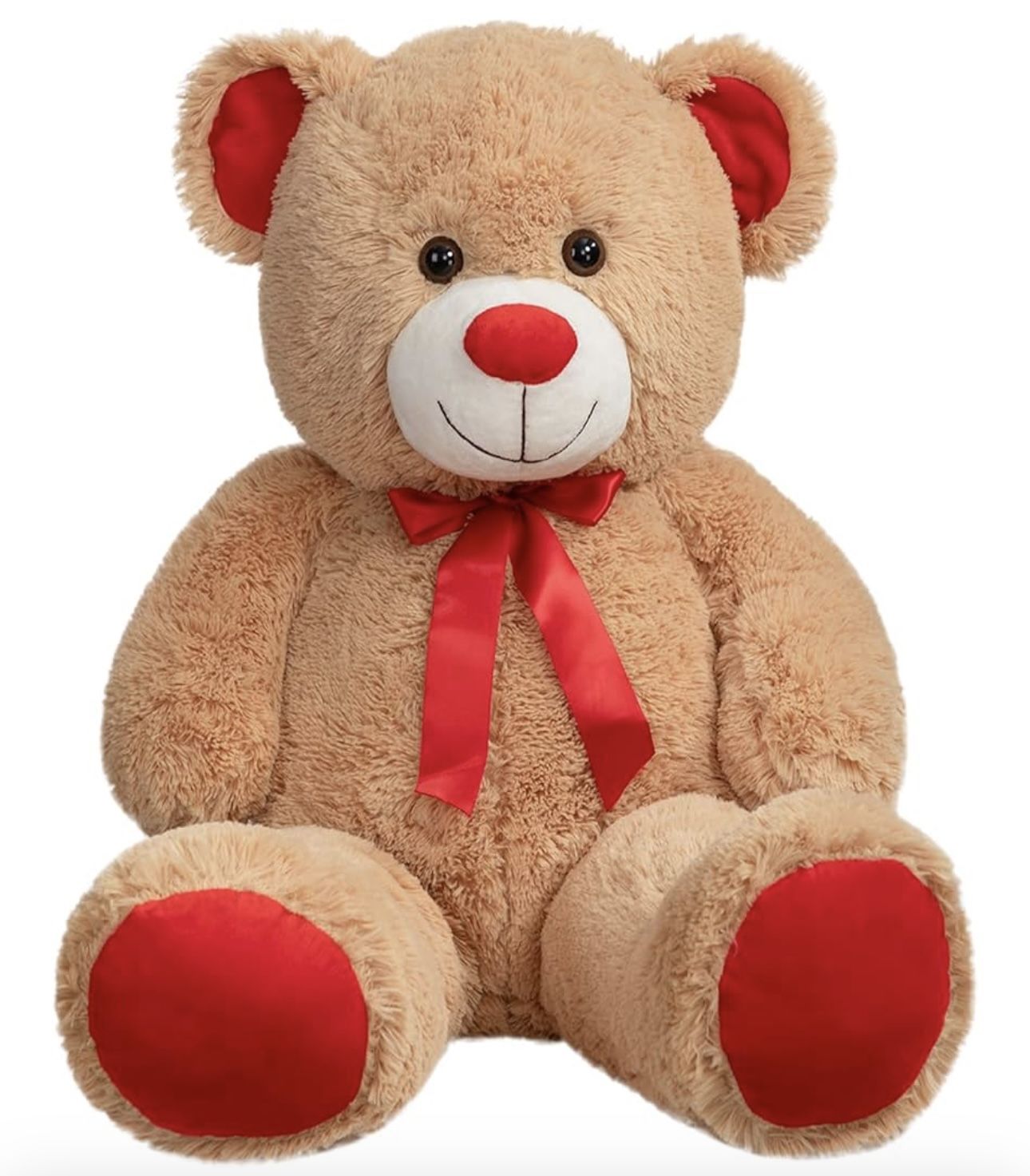 Big Teddy Bear Stuffed Animal Giant Teddy Bear Plush with Red Ribbon Bow Plush Toy Gift for Girlfriend Birde Tan