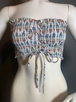 Smocked Bandeau Crop Top with Tie