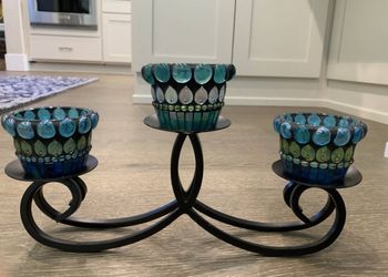 Peacock Mosaic Trio Votive Candle Holder