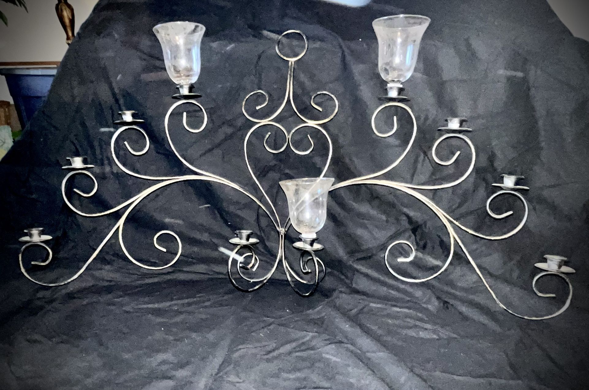 Cast Iron Scrollwork 10-Candle Hanging Wall Decor or Fireplace Screen Cover