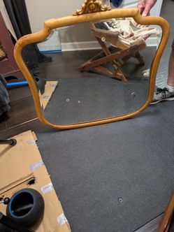 Antique Dresser Mirror. Harp Shaped Standing Base.  