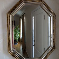 LaBarge Octagonal Oil Drop Brass Mirror and shelf ~ circa 1970