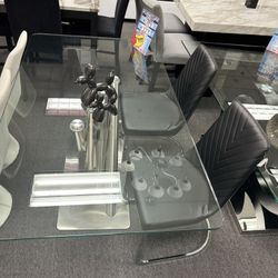 Glass Top Dining Table W/ Metal Base For Sale (Furniture Overstock)
