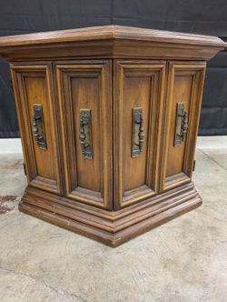 Vintage Octagonal Wood Accent Table with Cabinet Storage