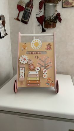 Robud Wooden Baby Push Walker with Activity Center & Storage