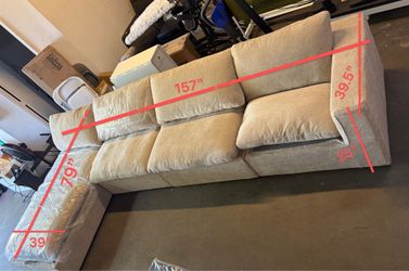 157” Extra Large Modular Sectional Sofa, Modern Oversized L Shape Sectional Couch,Comfty Wide Deep Seat Modular Sofa with Storage Ottoman, Linen