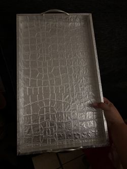 Silver Crocodile-Textured Decorative Serving Tray