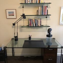Stunning Modern Glass Desk And Bookshelves
