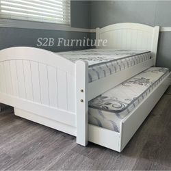 Twin Twin White Trundle Bed With Ortho Mattress Included 