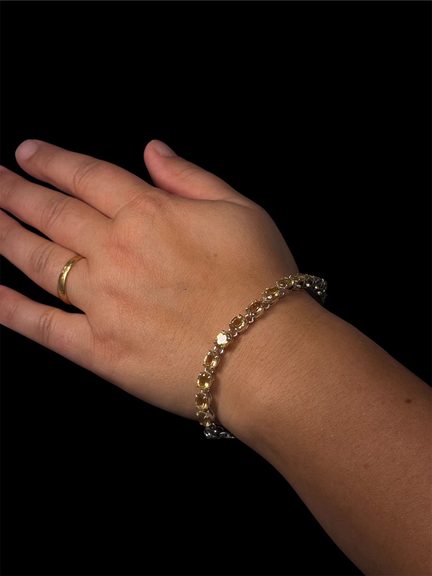 Citrine Tennis Bracelet - 925 Sterling Silver, 8.2" Adjustable
