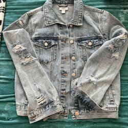 Distressed Light Denim Long Sleeve Jacket