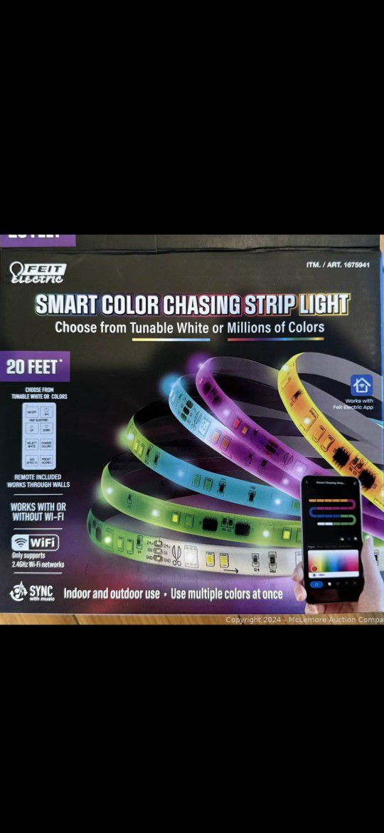 Feit Electric Smart Color Chasing Strip Light with Remote - 20ft, Choose From Tunable White or Millions of Colors - Works With or Without Wifi

