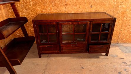 Dark Wood Sideboard with Glass Doors