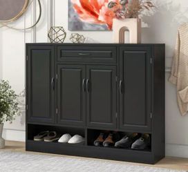 48" W Black Shoe Cabinet w/ Drawer & Customized Shelves [NEW] **Retails for $200  <Assembly Req>