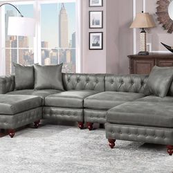 New Sectional  (Grey Breathable Leatherette)