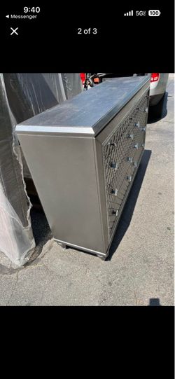 Gray Dresser with Decorative Drawer Fronts