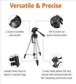Basics Camera Tripod 62 in Pan/Tilt Head Quick Release Bubble Level 6.6 lb