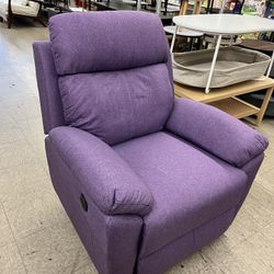 FC Design Power Recliner Chair with Pillow Top Arms USB Charging Port Linen Upholstered Linen Fabric - Purple