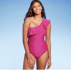 Pink Ruffle One Piece Swimsuit New 