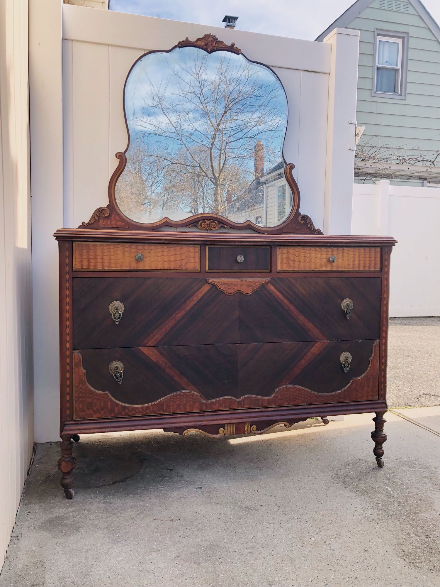 Dresser Furniture Art Deco Antique 1930s Chest Of Drawers With Mirror