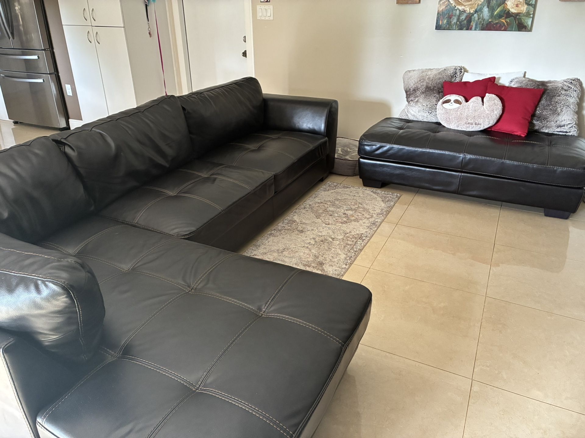 Black Leather Sectional 