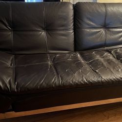 Black Leather Convertible Sofa Couch