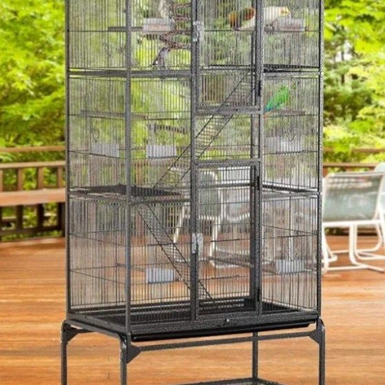 69-Inch Extra Large Bird Cage Metal Parrot Cage for Mid-Sized Parrots Cockatiels Conures Parakeets Lovebirds Budgie Finch, Black

