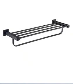 Farrington 21 in. Wall Mount Towel Rack with Towel Bar in Matte Black