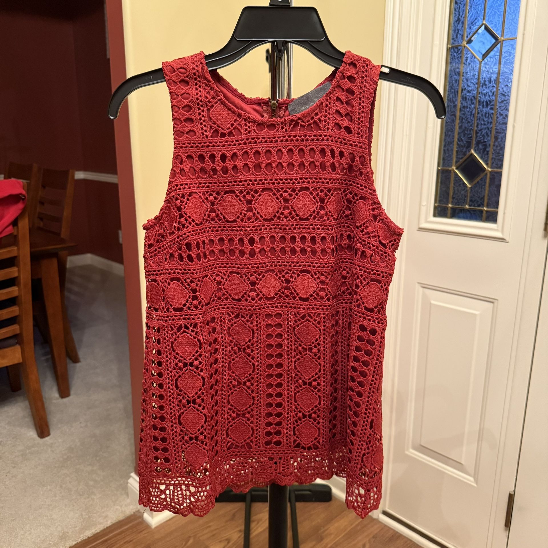 Anthropologie Sunday in Brooklyn crochet sleeveless blouse in rust red