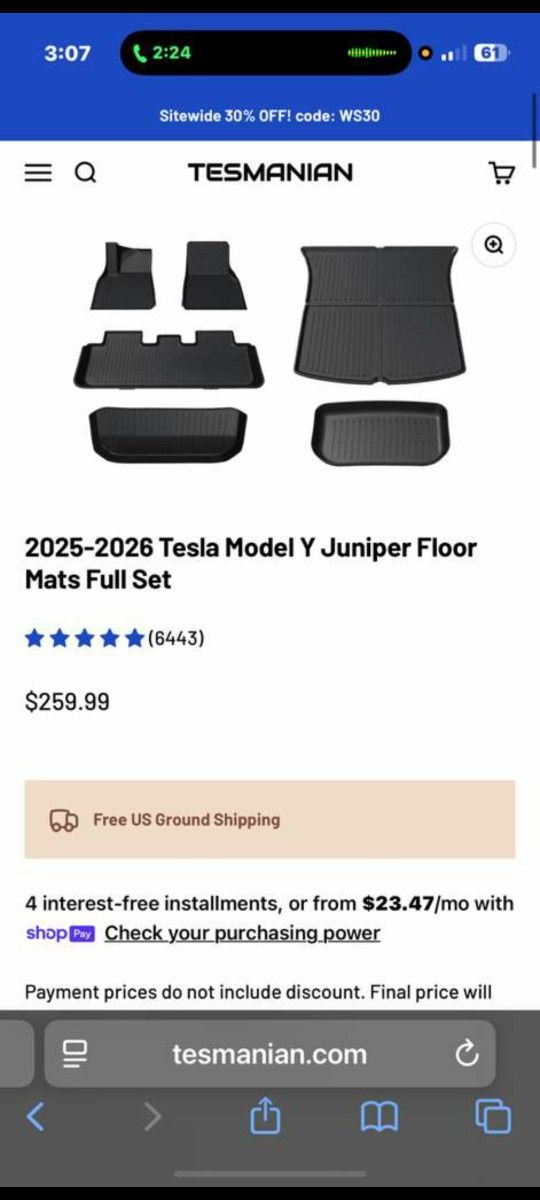2025-2026 Tesla Model Y Juniper Floor Mats Full Set