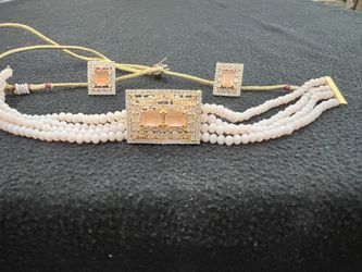 Elegant Pink And Blue Jewellery Set.