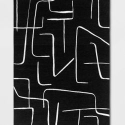 7'10"x10' Abstract Lines Indoor/ Outdoor Area Rug Black
