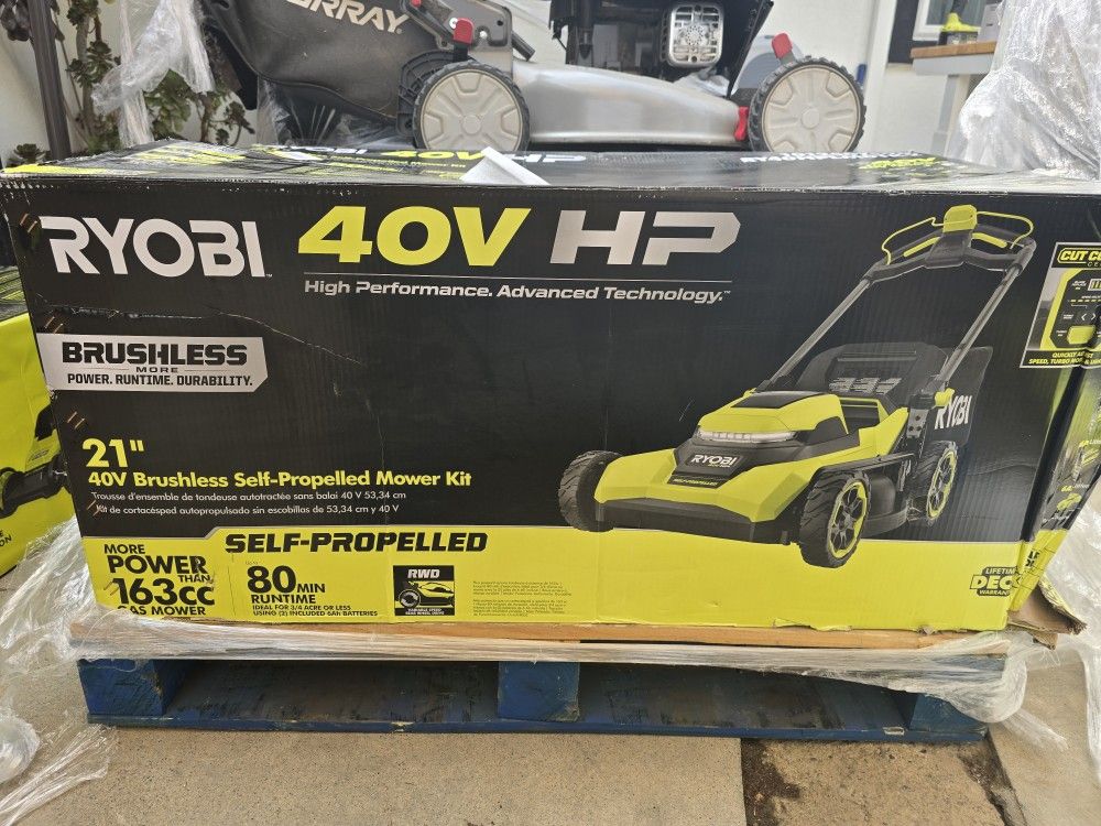 Ryobi 40v Hp Brushless 21-in Cordless Battery Walk Behind Self Propelled Lawn Mower
